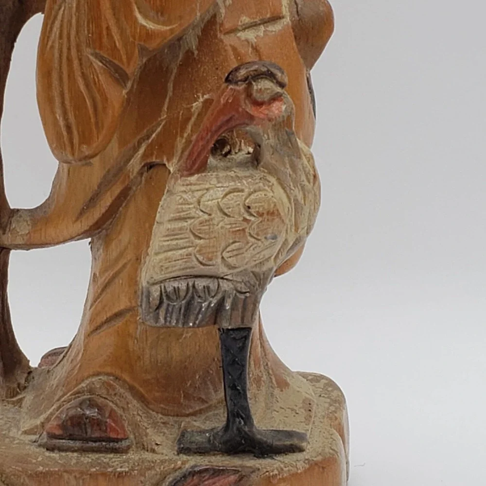 Chinese God of Longevity Statue Shou Lao Shou Hand Carved Wood Statue